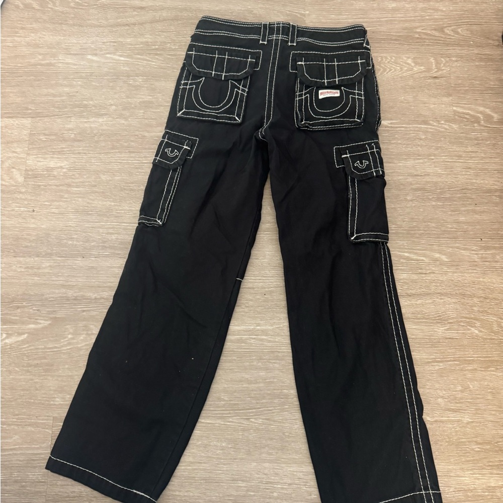 True Religion Black Pocket Detail Pants with White Stitching